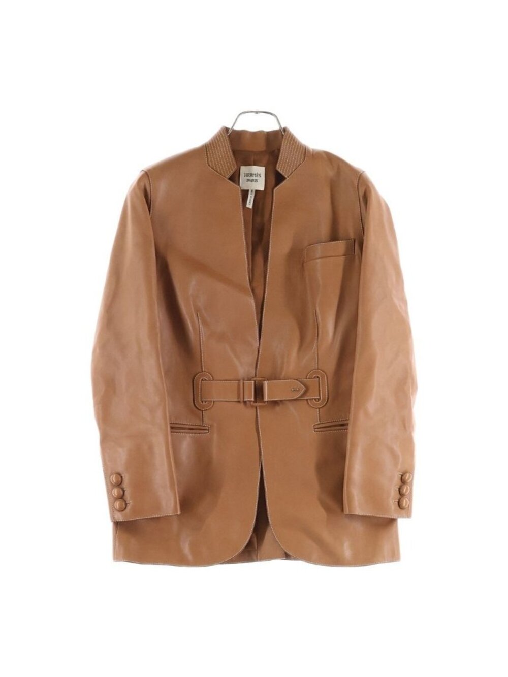 Hermes Chaine D'ancre Collarless Cow Leather Jacket Brown 38